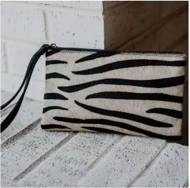 Black Zebra Hair on Leather Wristlet